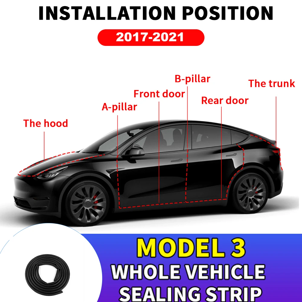 

Новая Водонепроницаемая Звукоизоляционная резиновая уплотнительная лента для дверей автомобиля Tesla Model 3 Y 2017-2021, 8 метров