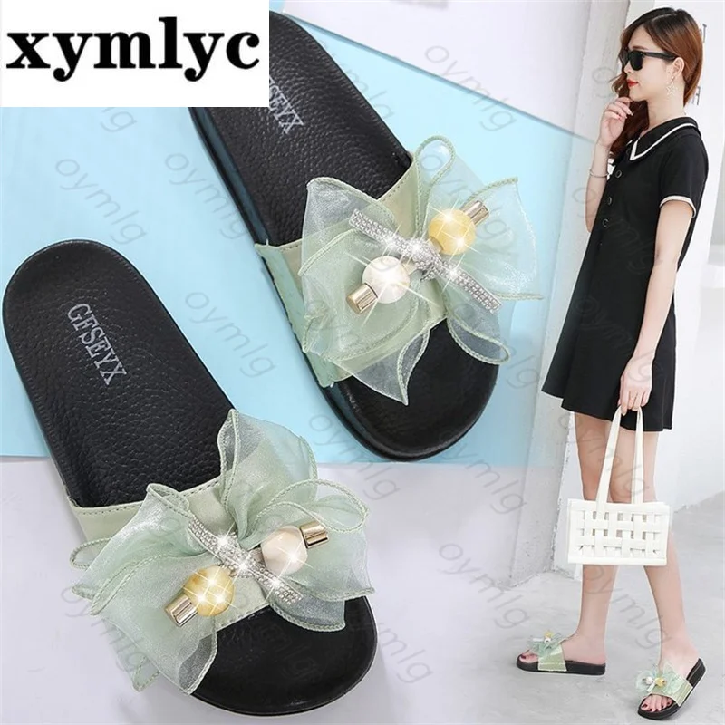 

Женские сандалии и тапочки больших размеров 35-44, летние универсальные босоножки из сетчатой ткани с бантом, пляжная одежда в сказочном стил...