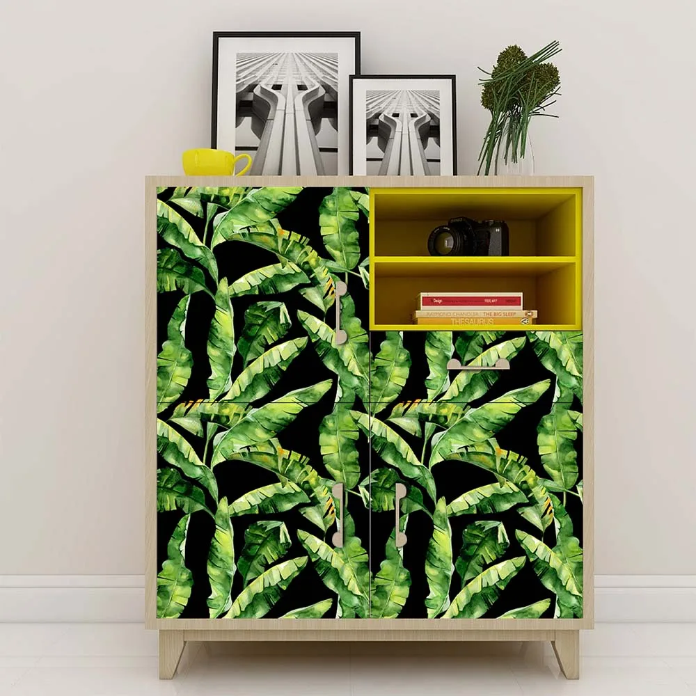 

Tropical Plants Leaf Wall Stickers Black Background Modern Art Vinyl Decal Home Decor for Bedroom Living Room Mural Wallpaper