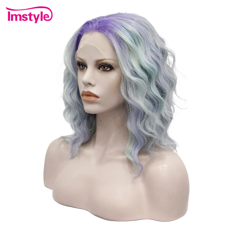 Imstyle короткие парики разных цветов фиолетовые зеленые синтетические кружевные