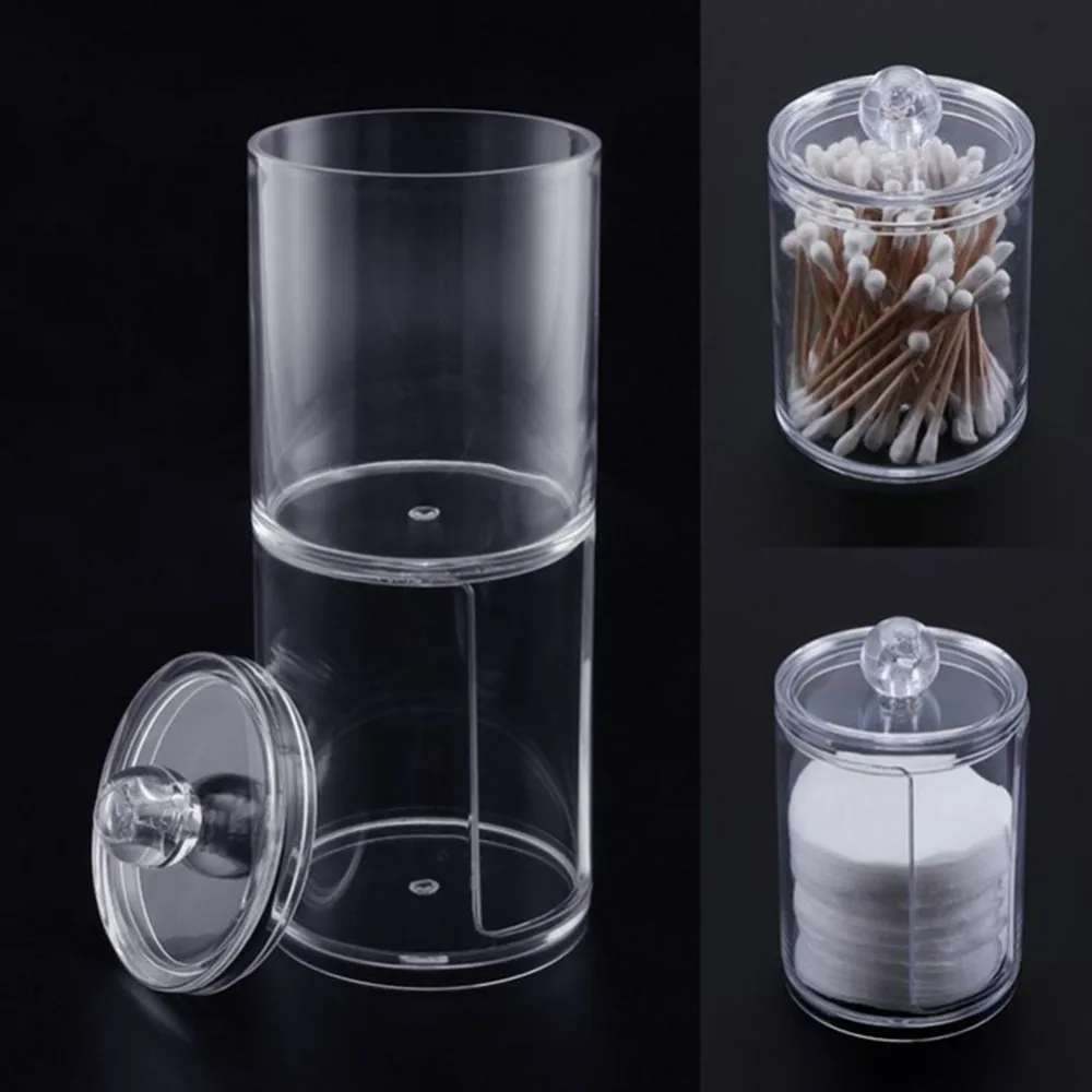 Acrylic Makeup Organizer Multifunctional Round Container Cosmetic Swab Cotton Pad Jewelry Storage Box Holder Candy Jars With Cap | Дом и сад