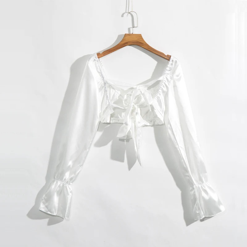 

Summer women's shirt casual solid color bow decoration short shirt