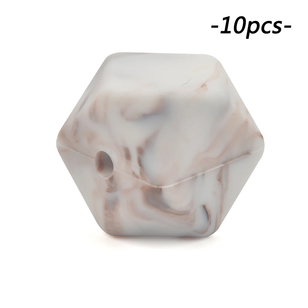 brown marble LOFCA 10 шт. мини шестигранные силиконовые бусины 14 мм Прорезыватель для зубов Детские Прорезыватели Детские Силиконовые игрушки для изготовления ожерелья без бисфенола - Цвет: brown marble
