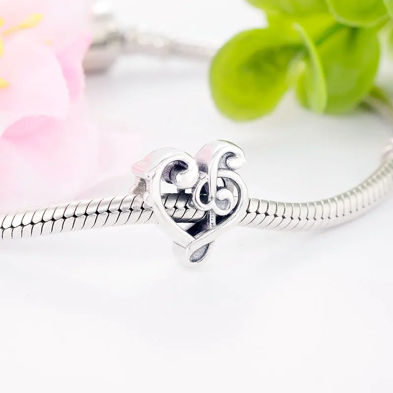 100% 925 Серебряная музыкальная нота тройной бусина Подвеска подходит для