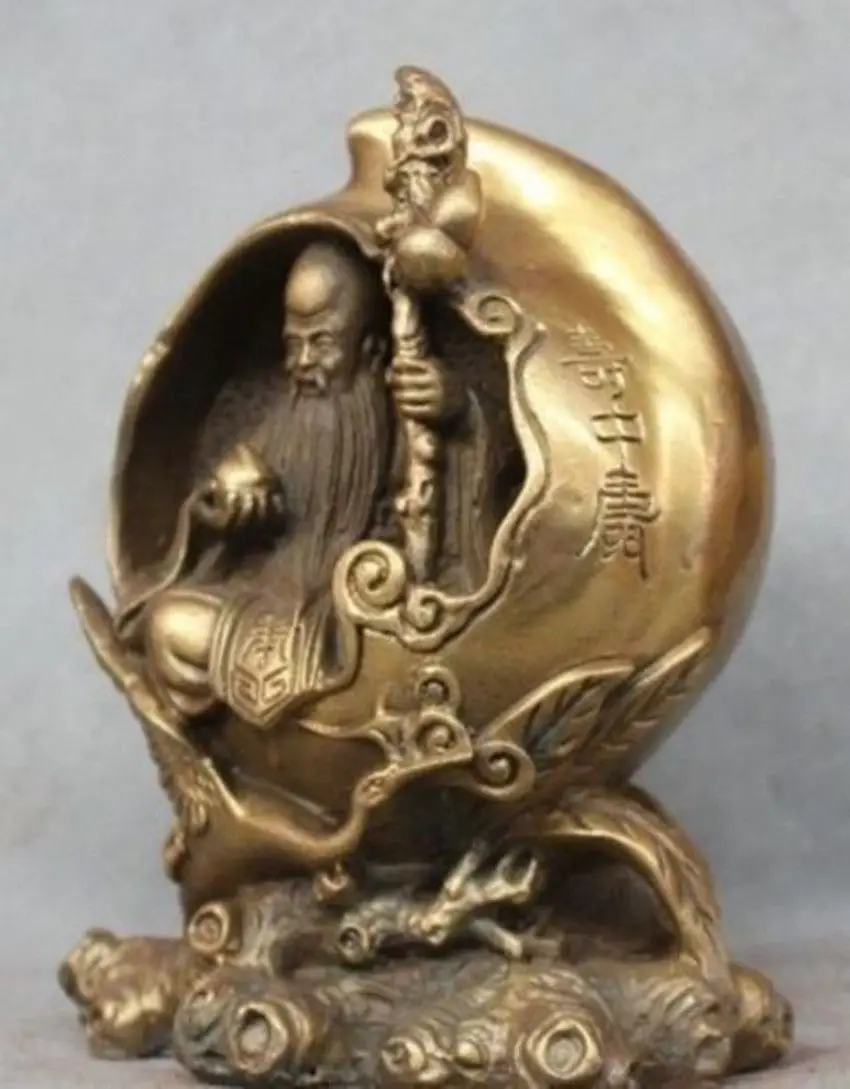 Китайский латунный по феншуй Xiantao Бог долголетия Red-Crown статуя журавля