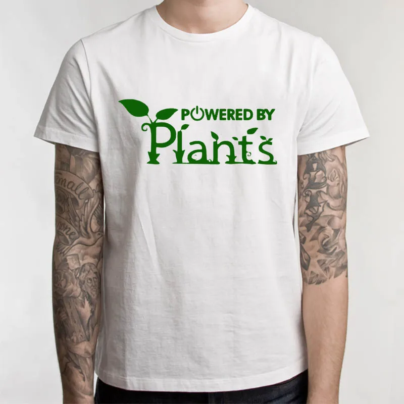 

Unisex Vegetarian Vegan T-Shirt Power By Plants T Shirts Men Summer Funny Tshirts Female Hipster Joke Tee Tops