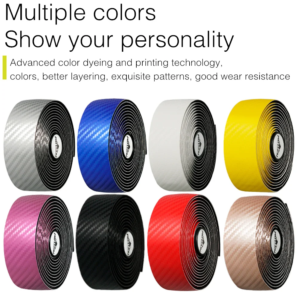MOTSUV Road Bicycle Handlebar Carbon Fiber Pattern EVA PU Bar Tape Soft Cycling Damping With 2 Bar Plug Anti-slip Shock straps