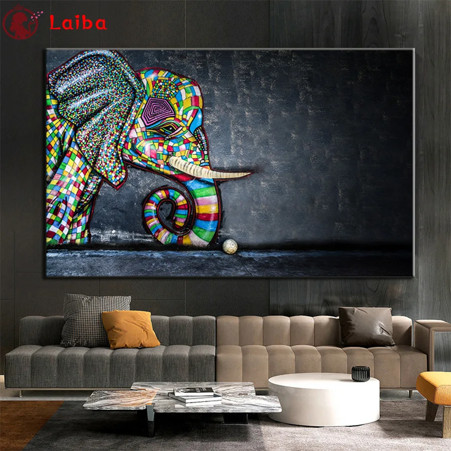 

Full drill Diamond painting Abstract animal art, colorful elephant Diamond embroidery Cross stitch resin office wall decor