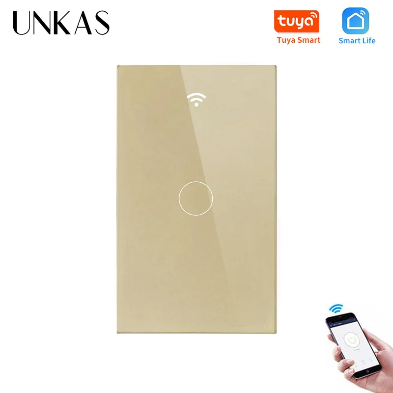 UNKAS Хрустальная стеклянная панель 1/2/3 банды США стандарт Tuya Smart Life приложение Wifi