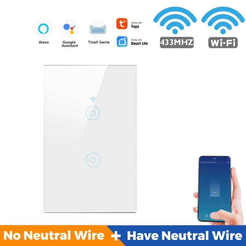 Home 41 Interruptor de Toque Wifi + rf Novo Tuya Inteligente – 2 3 4 Gang Interruptor Botão Parede Apoio Alexa Google Casa Controle Remoto 433mhz 1