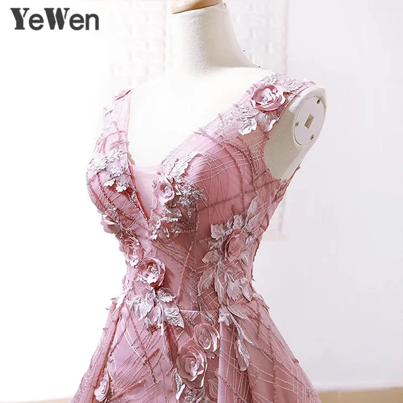Женское длинное платье YeWen розовое кружевное принцессы с цветочным принтом для