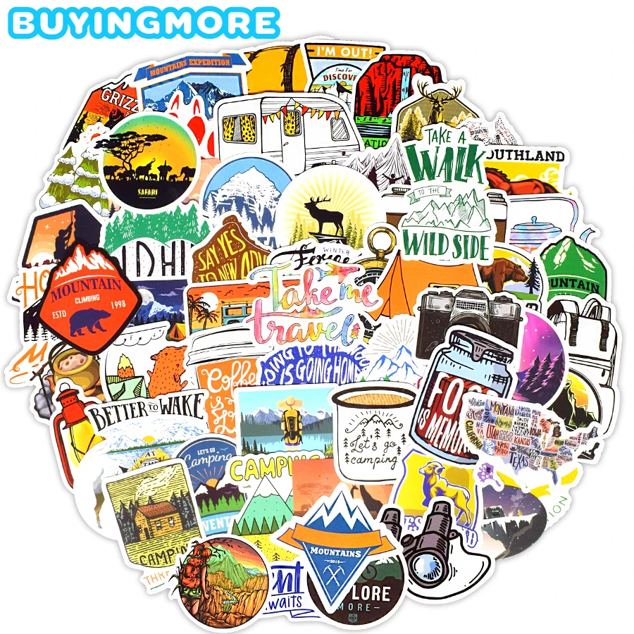 

100 PCS Outdoor Travel Stickers Camping Adventure Graffiti Waterproof Decal Sticker DIY Bicycle Laptop Luggage Skateboard Helmet