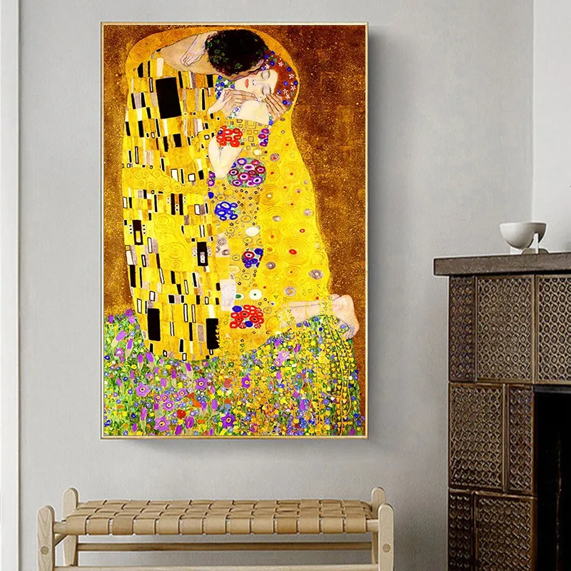 

Classic Artist Gustav Klimt kiss Abstract Oil Painting on Canvas Print Poster Modern Art Wall Pictures For Living Room Cuadros