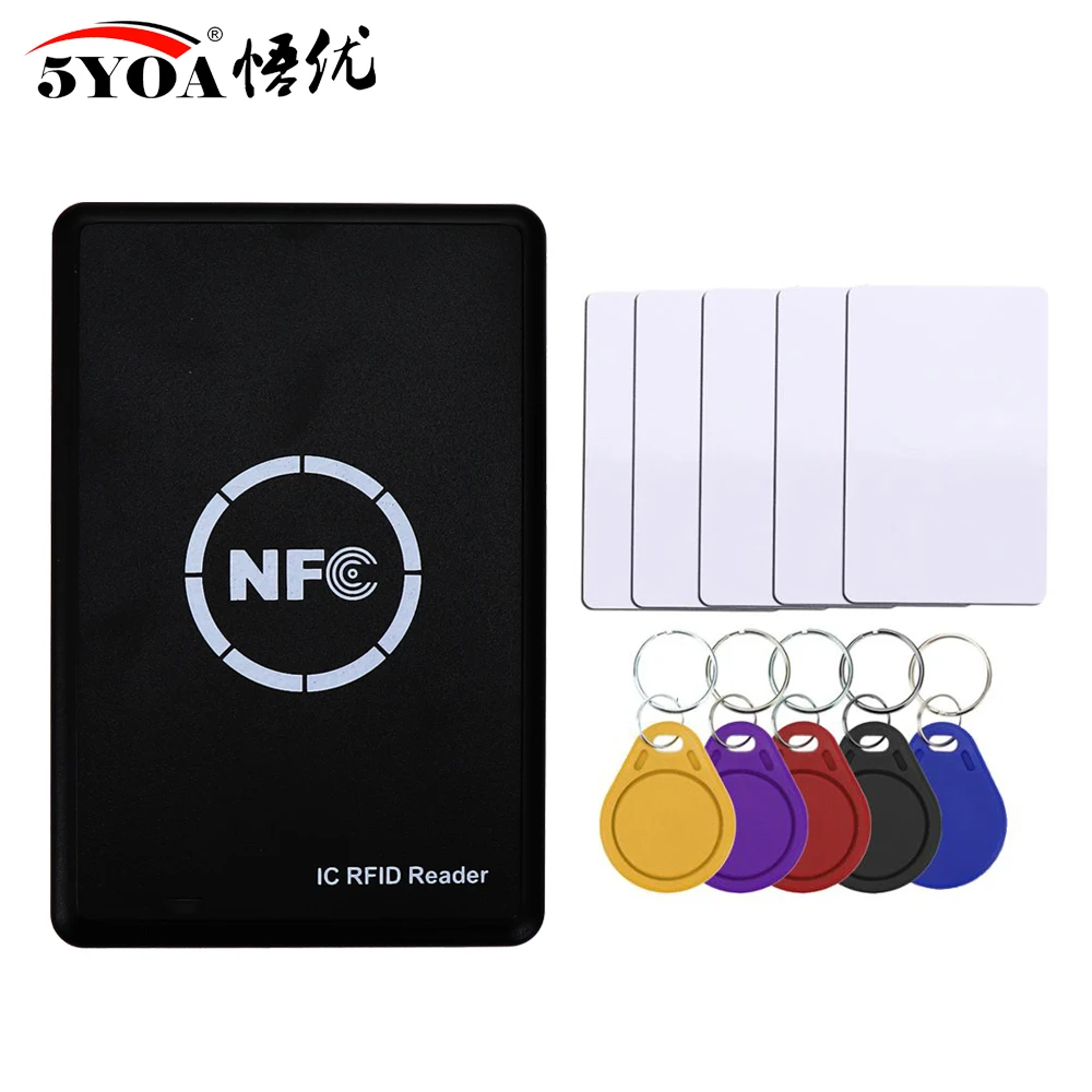 Считыватель смарт-карт NFC, копировальный аппарат RFID, 13,56 МГц, USB программатор, брелоки, Карта IC UID S50 MF ISO14443A Tag - изображение