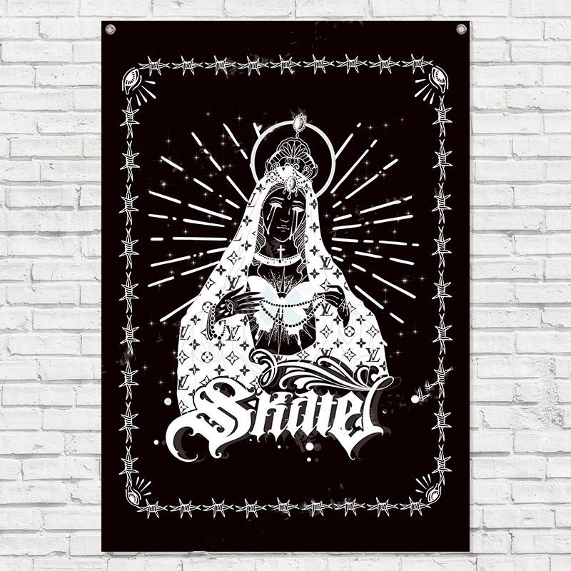 Черный череп тату постер гобелен настенный Декор для дома искусственный флаг