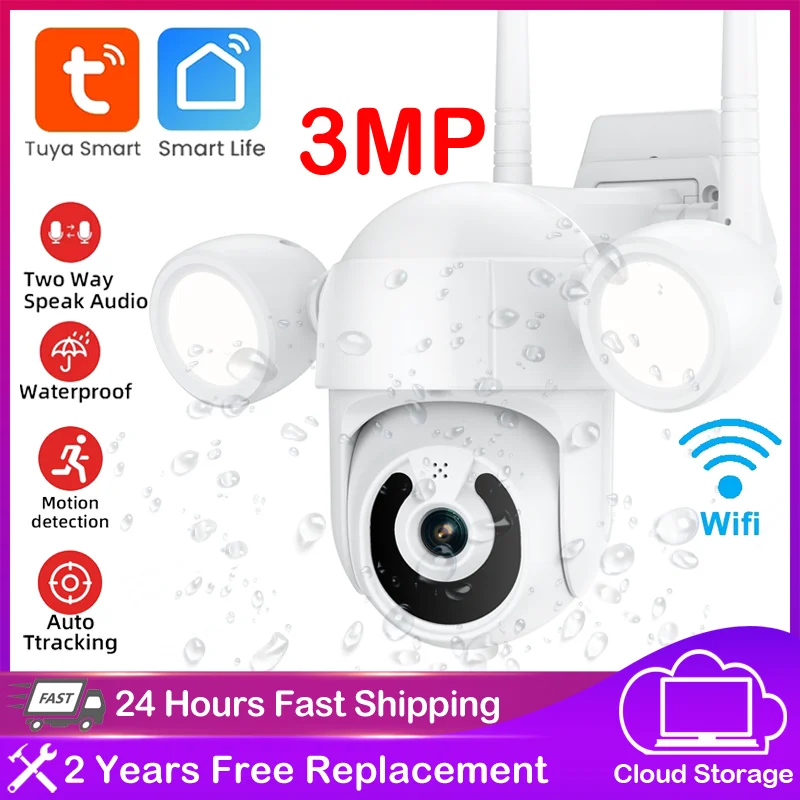 

Tuya 3MP Floodlight Courtyard Lighting Camera Tuya smart PTZ Outdoor WiFi IP IR IP66 Waterproof Home Garden CCTV Security Camera