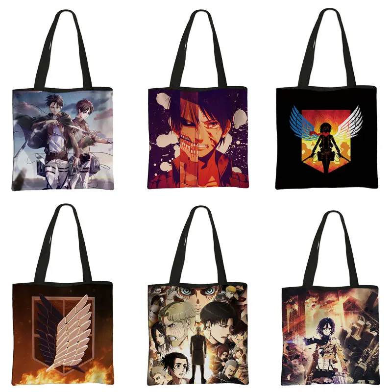 

Attack On Titan Japanese Anime Shingeki No Kyojin Hipster Cartoon Print Shopping Bags Girls Fashion Casual Pacakge Hand Bag