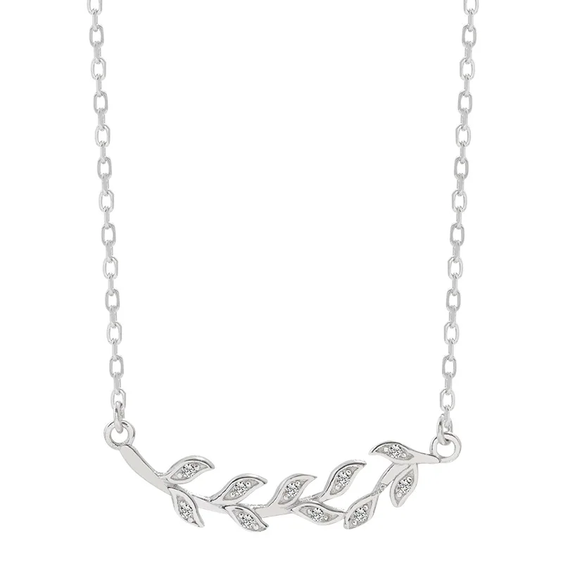 Реальные 925 пробы ожерелье в виде серебряного листа AAA блестящие циркон простой