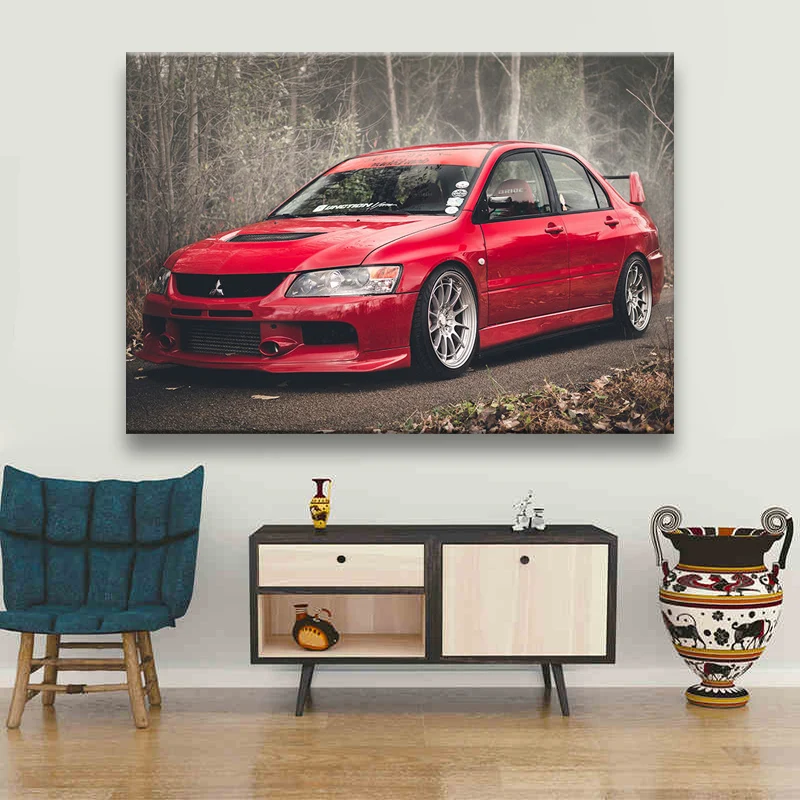 

Supercar Posters Lancer Evo Red Car Print Classic Sportscar Wall Picture Canvas Painting Art for Living Room Home Decor Unframed