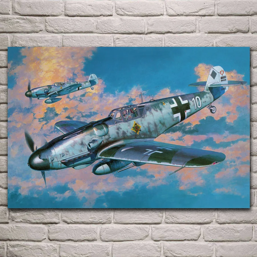 

Messerschmitt Bf-109 Luftwaffe aircraft military art fabric posters on the wall picture home art living room decoration KL196