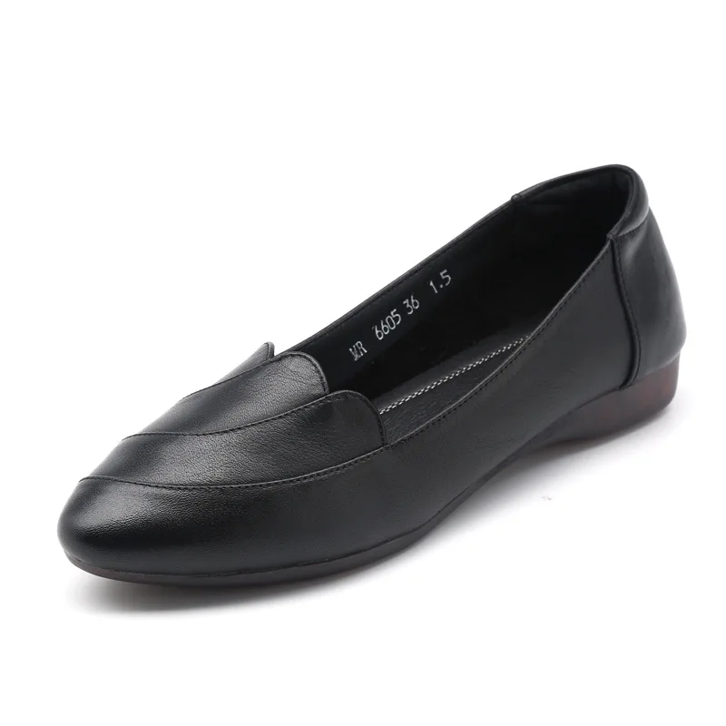

Ladies working office genuine leather shoes female plus size 25 26 cm moccasins women flats 2021
