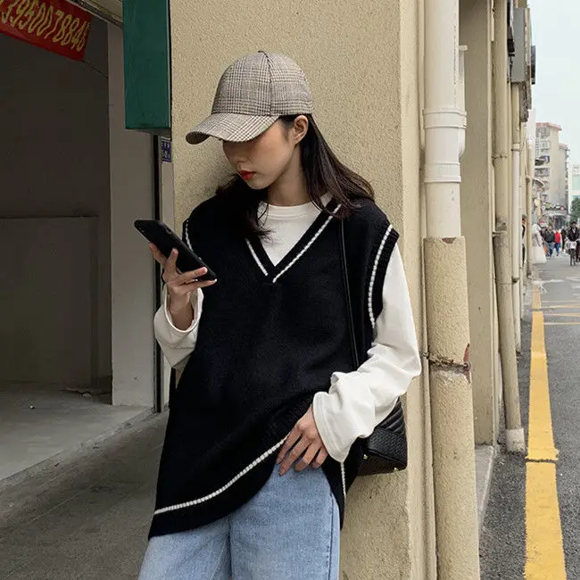 

Sweater Vest Women Solid Plus Size 2XL Autumn-winter New Korean Casual Loose Womens Outwears Sweaters Fashion