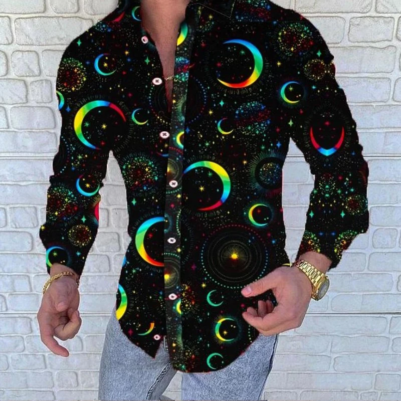 2021Spring Autumn Long Sleeve Shirt Men Floral Print Shirt Button Turn-Down Collar Plus Size Male Top Shirt Masculina Streetwear
