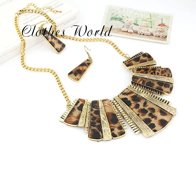 Женский смешанный стиль Богемия Леопард нагрудник цепи ожерелье + серьги