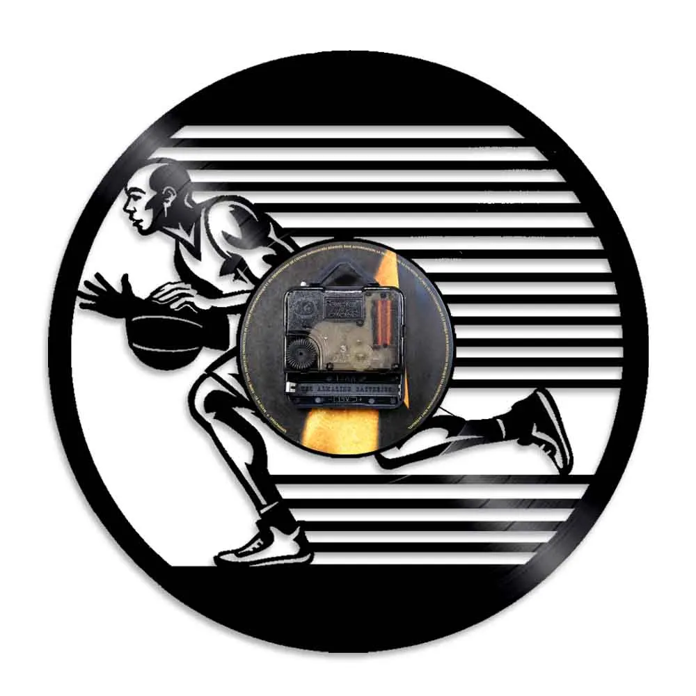 Настенные часы с виниловой пластиной и силуэтами баскетбольных игроков