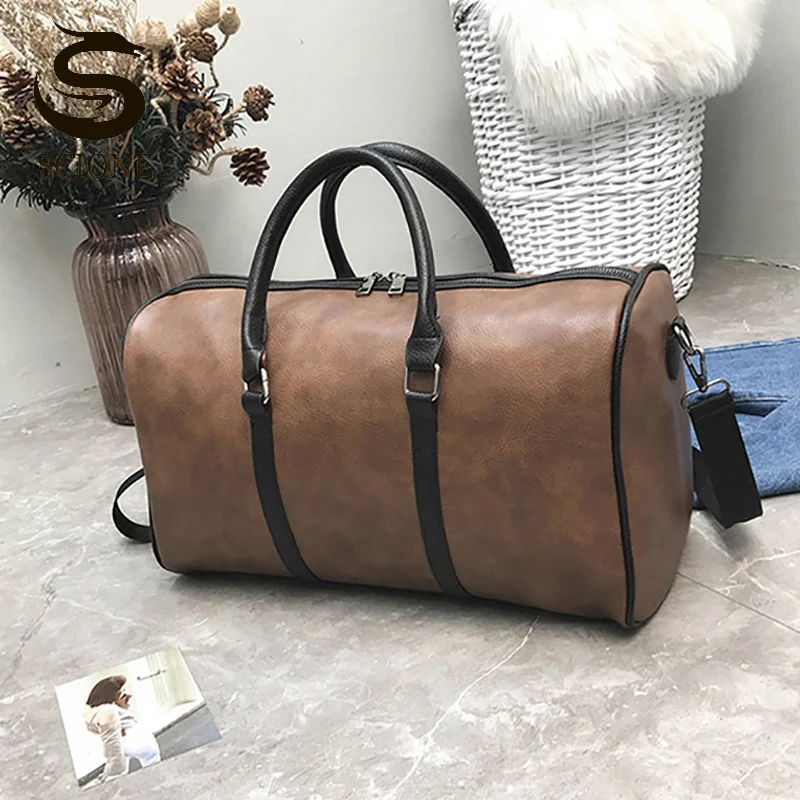 Couro do Plutônio Bolsa de Viagem Bolsas de Bagagem Bolsas de Ombro Fim de Semana Unisex Grande Capacidade Bolsas Duffle Bolsa Preto Marrom Fitness Xa315m