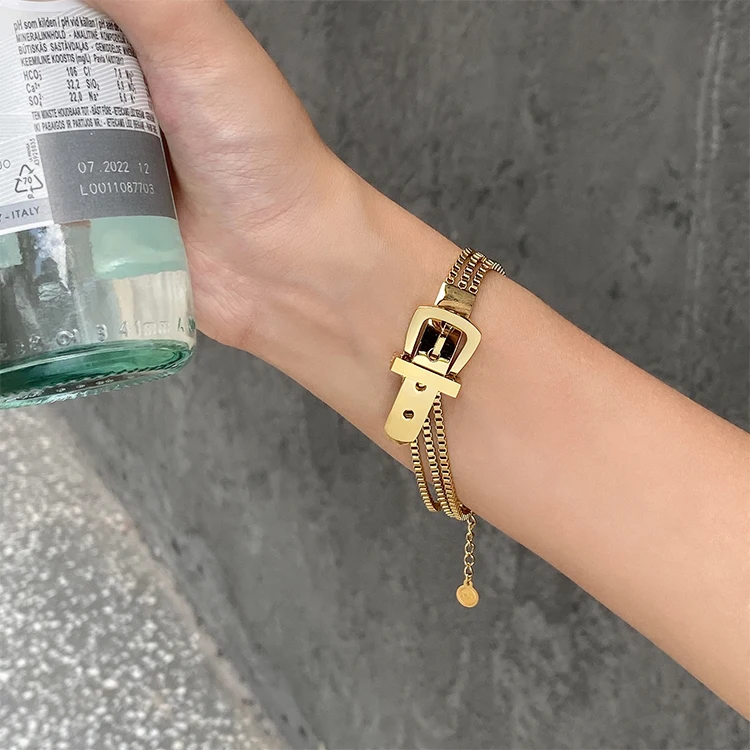 

Women Jewelry Titanium With 18K Gold Beads Chain Chunky Statement Bracelets Designer T Show Runway Gown Jewelry Rare INS Japan