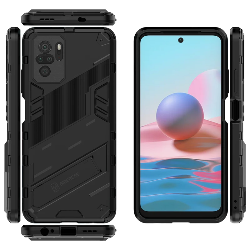 Phone Holder Case For Xiaomi Redmi Note 10 Case Bumper Hard Armor Full Cover For Redmi Note 10 Case For Redmi Note 10 6.43 inch