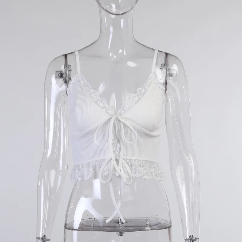 

E-Girl Y2K Aesthetics White Lace Bandage Cami Tank Tops Cute Fashion Bustier Crop Corset Vests Sling Sleeveless Backless 2021