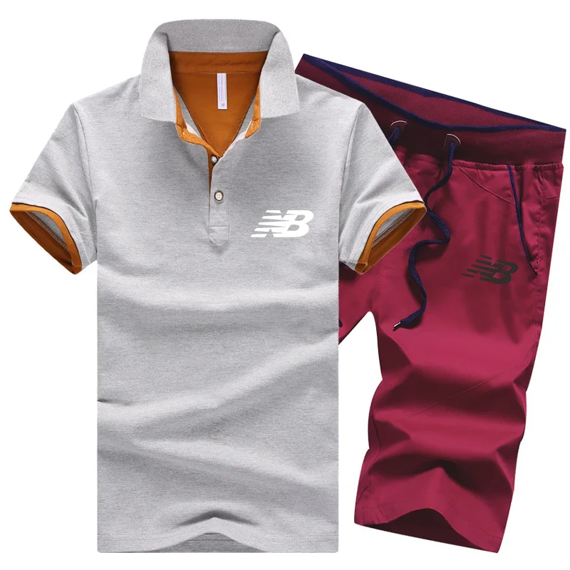 

SummerMen's POLO Short-Sleeved Suit NB SportswearRunning Casual Breathable Quick-Drying POLOT Shirt Summer Two-Piece Sports Suit