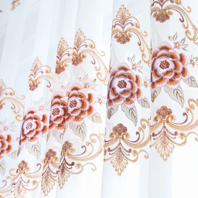 Прозрачные Занавески с вышивкой красных пионов для гостиной роскошные белые