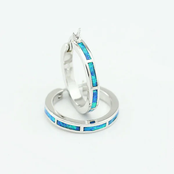 

Blue Fire Opal Silver Plated Fashion Jewelry Hoop Earrings for Women