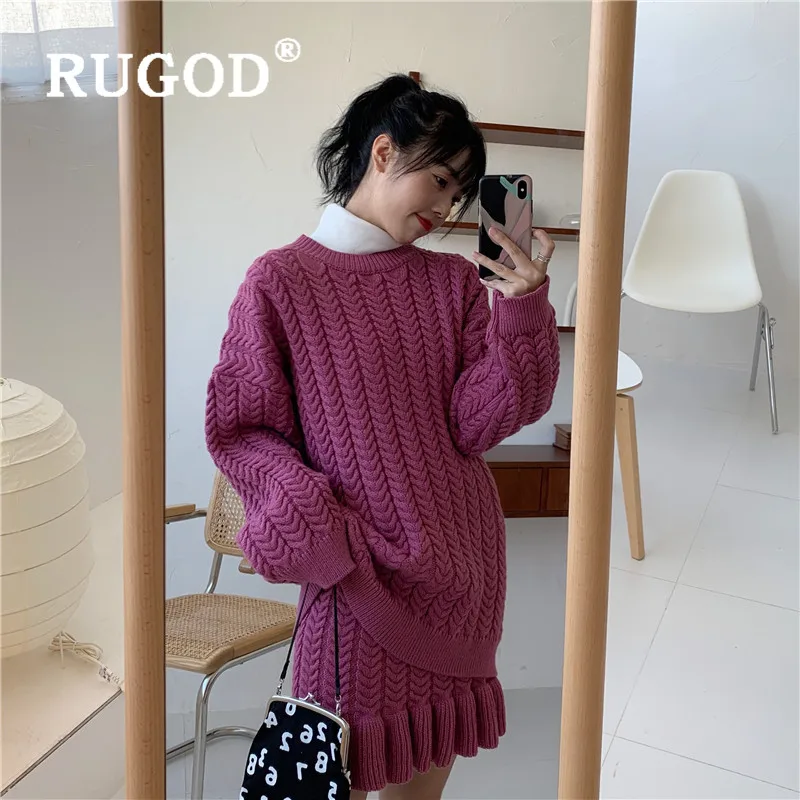 RUGOD/осень-зима новый стиль шикарные бусы винтажный однотонный пуловер с оборками