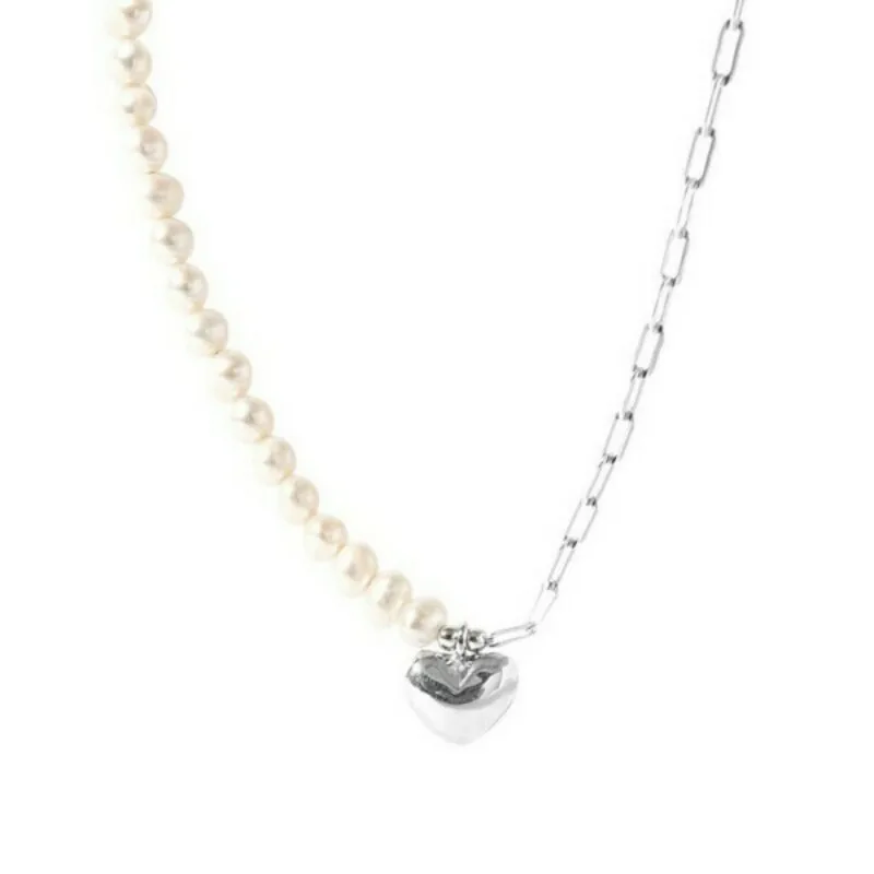 

Heart shape pearl Necklace Pendant New Sale 100% 925 Sterling Silver Round Jewelry For Women & Girls Party Gift