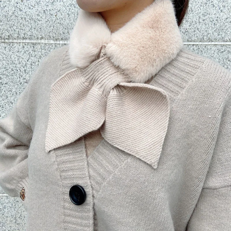 

2021 New Designer Pink Love Heart Knitted Scarf Women Winter Fashion Thick Warm Faux Fur Neck Collar Scarves for Ladies Foulards