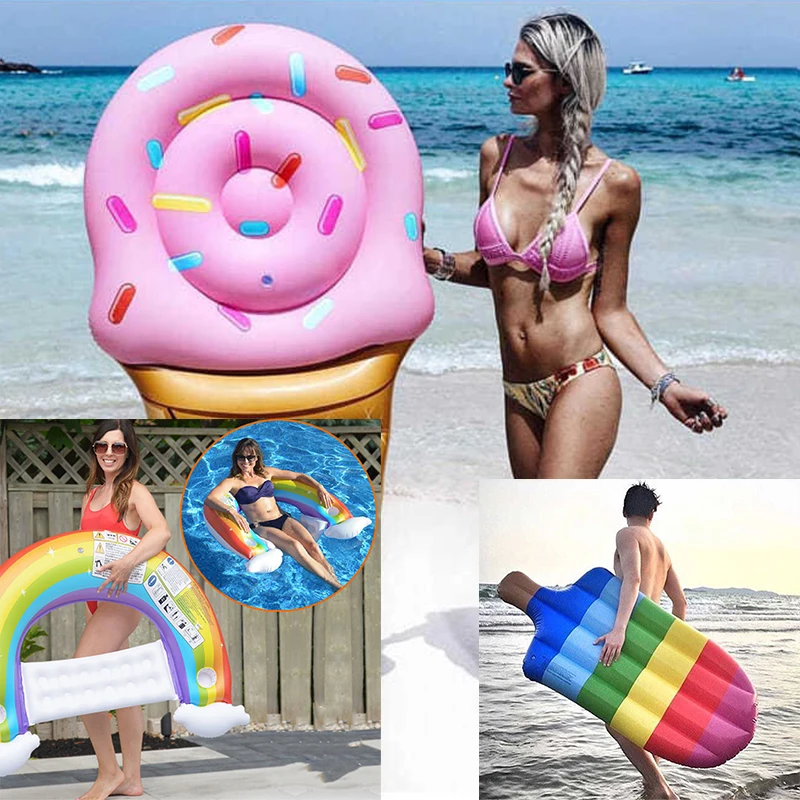 

Надувное плавательное кольцо, Радужное кресло, мороженое, плавательный матрац в виде мороженого для взрослых, детей, красочные игрушки для ...