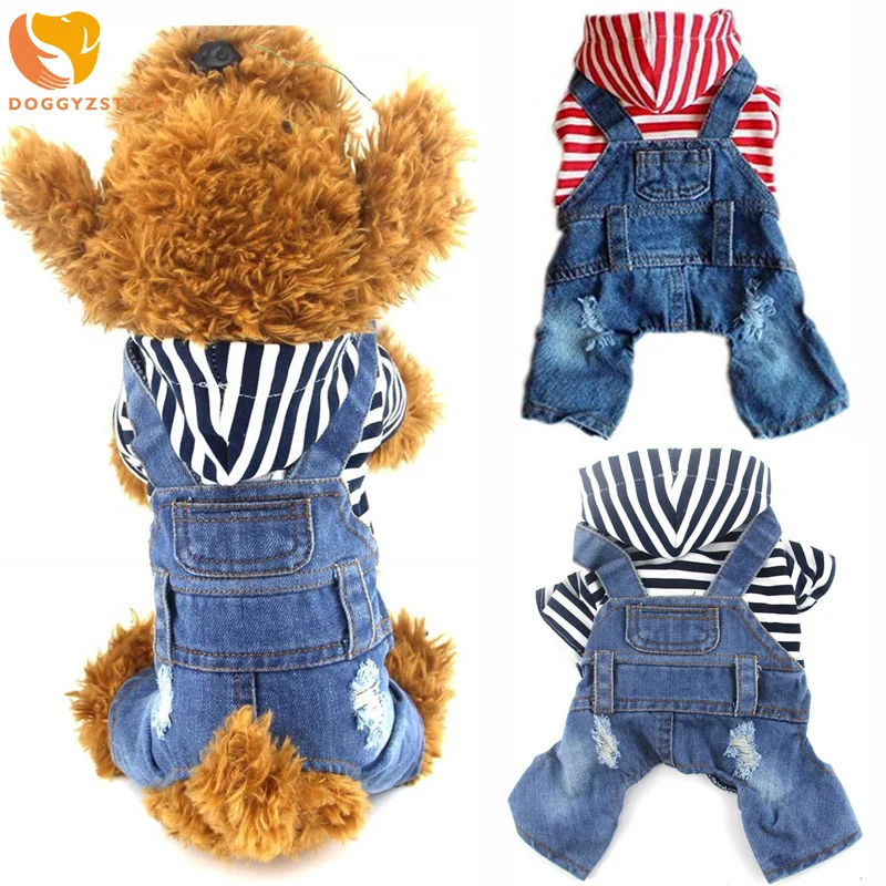 Полосатый комбинезон для собак джинсовые штаны одежда щенков и кошек Новинка