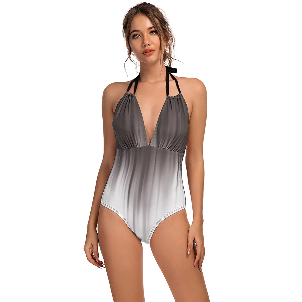 

Liseaven Push Up Swimwear Criss Cross Back One-piece Beach Bathing Suit Gradient Print Plavky Sexy One Piece Women Swimsuit