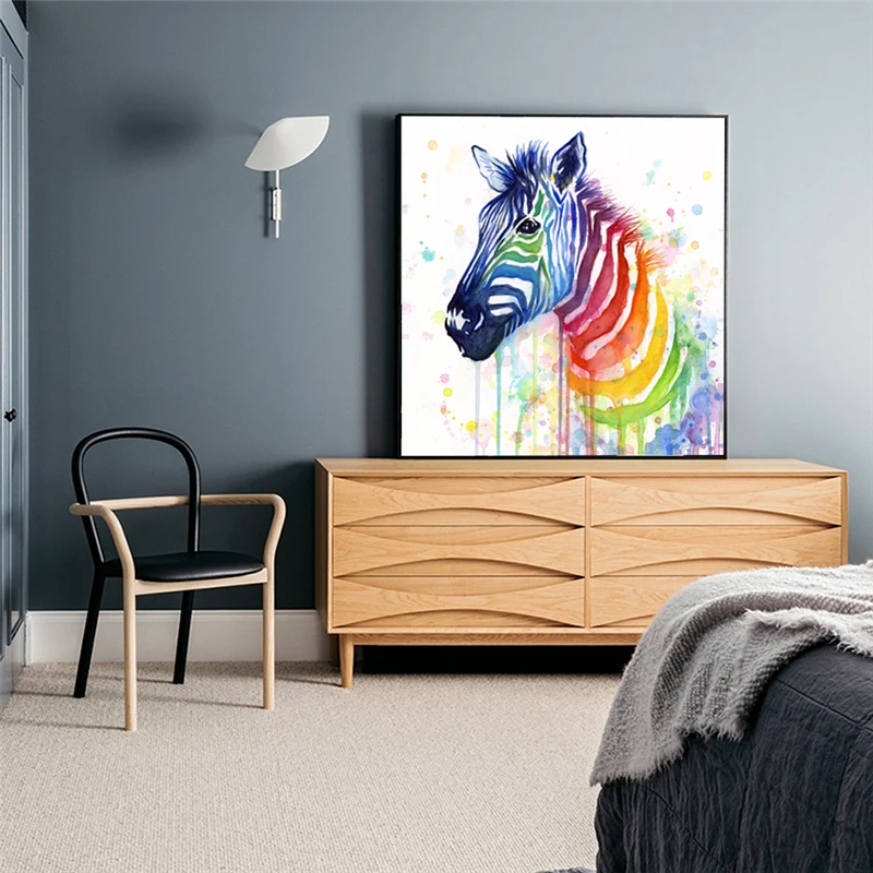 

Watercolor Zebra Canvas Art Paintings Home Decor Abstract Animals Wall Posters And Prints Colorful Animal Pictures For Kids Room