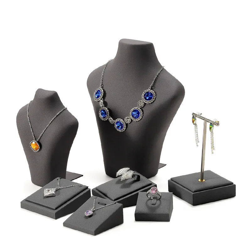 Caijing Leather Metal Jewelry Display Stand Ring Hanging Earring Necklace Jewelry Display Props Window Decoration Set