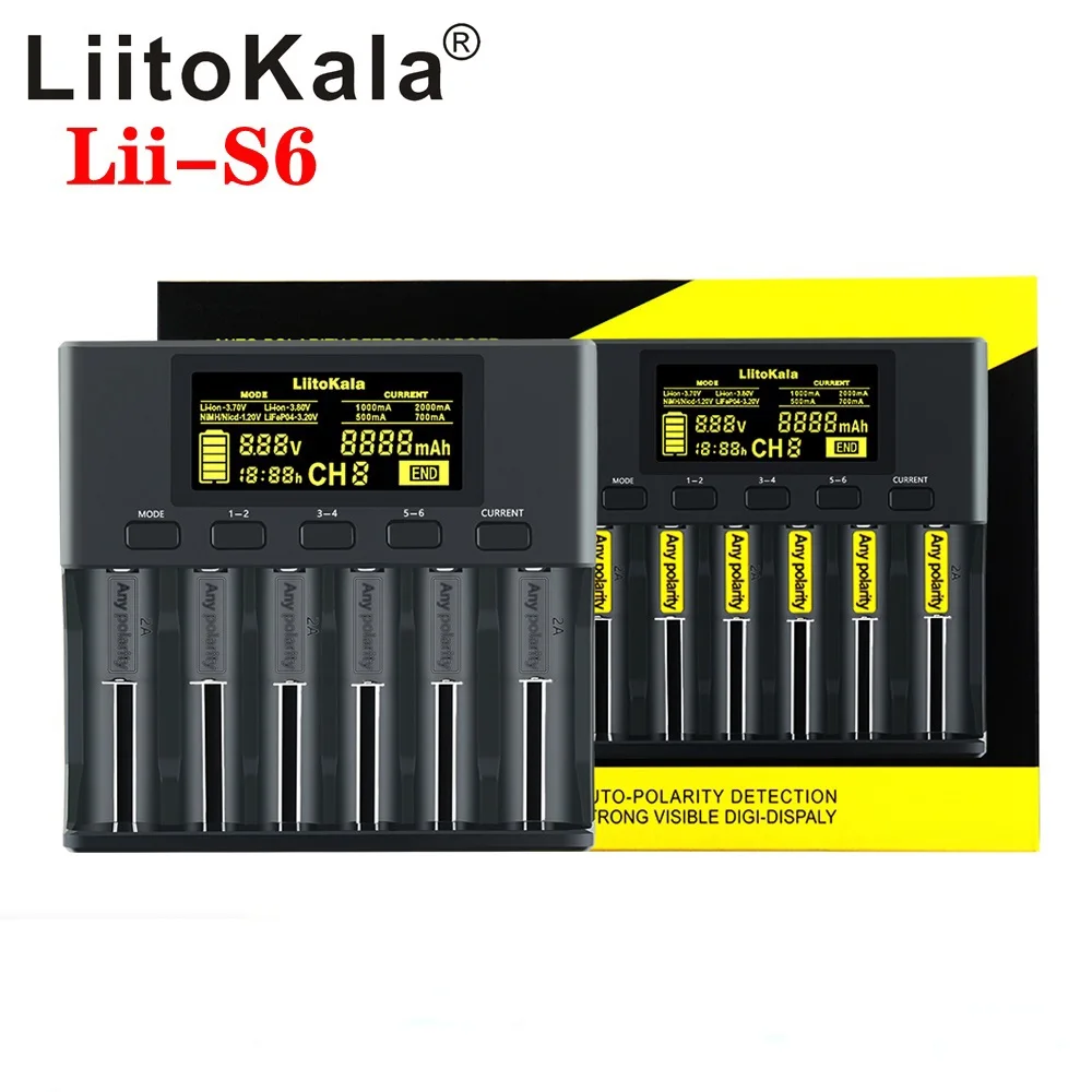 

LiitoKala Lii-S6 18650 Charger 3.2v 3.7v 6-slot Auto-polarity Detect 26650 21700 14500 Aa Aaa Batteries 1.2V 3.85V NiMH NI-CD