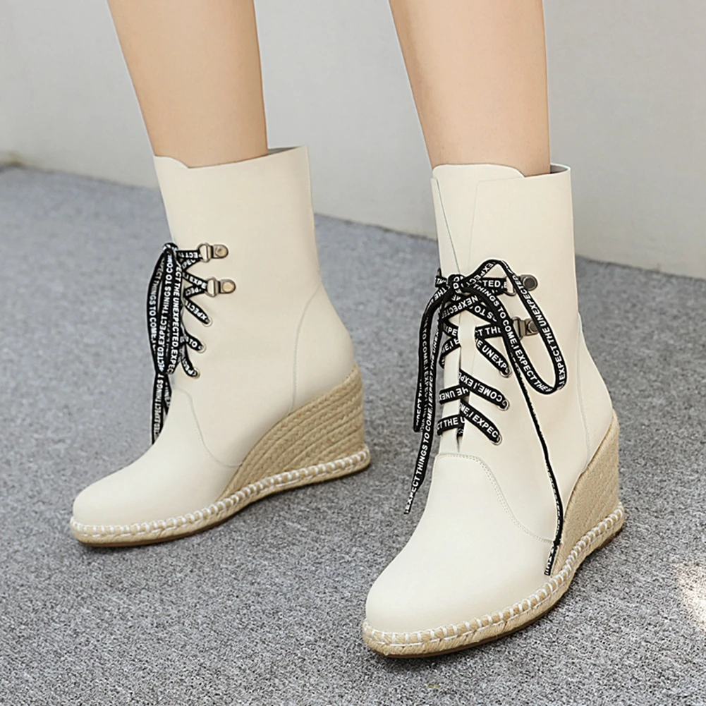 

SaraIris Platform Wedges High Heels shoes lace Boots Women 2020 Autumn Concise Boots Ladies Ankle Shoes