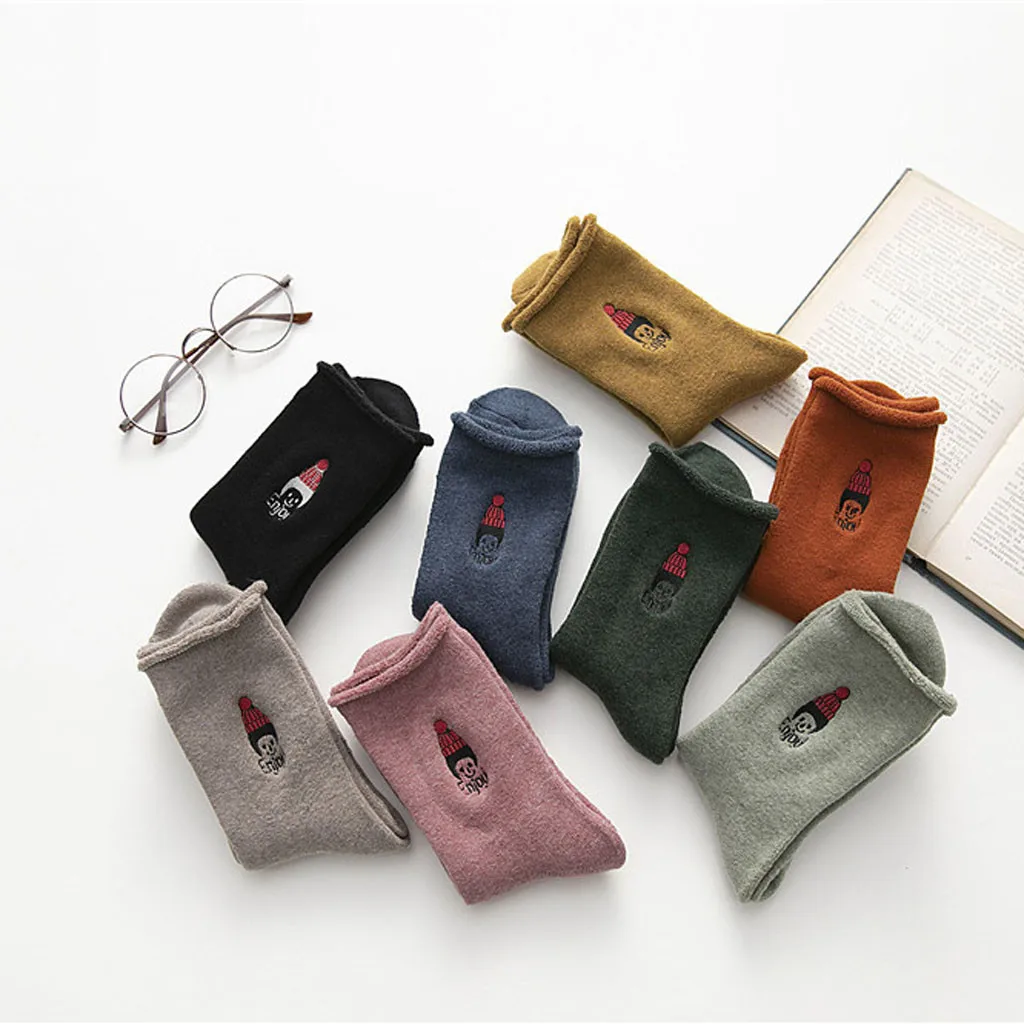 2019 новые женские модные однотонные носки с вышивкой теплые хлопковые средней