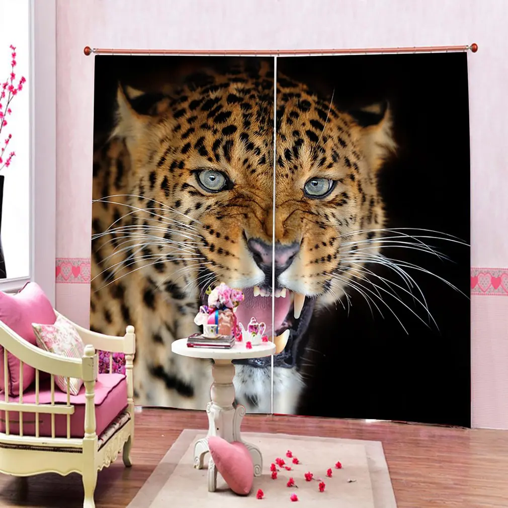 Затемненная 3D занавеска для окна с мультипликационным принтом леопардовая