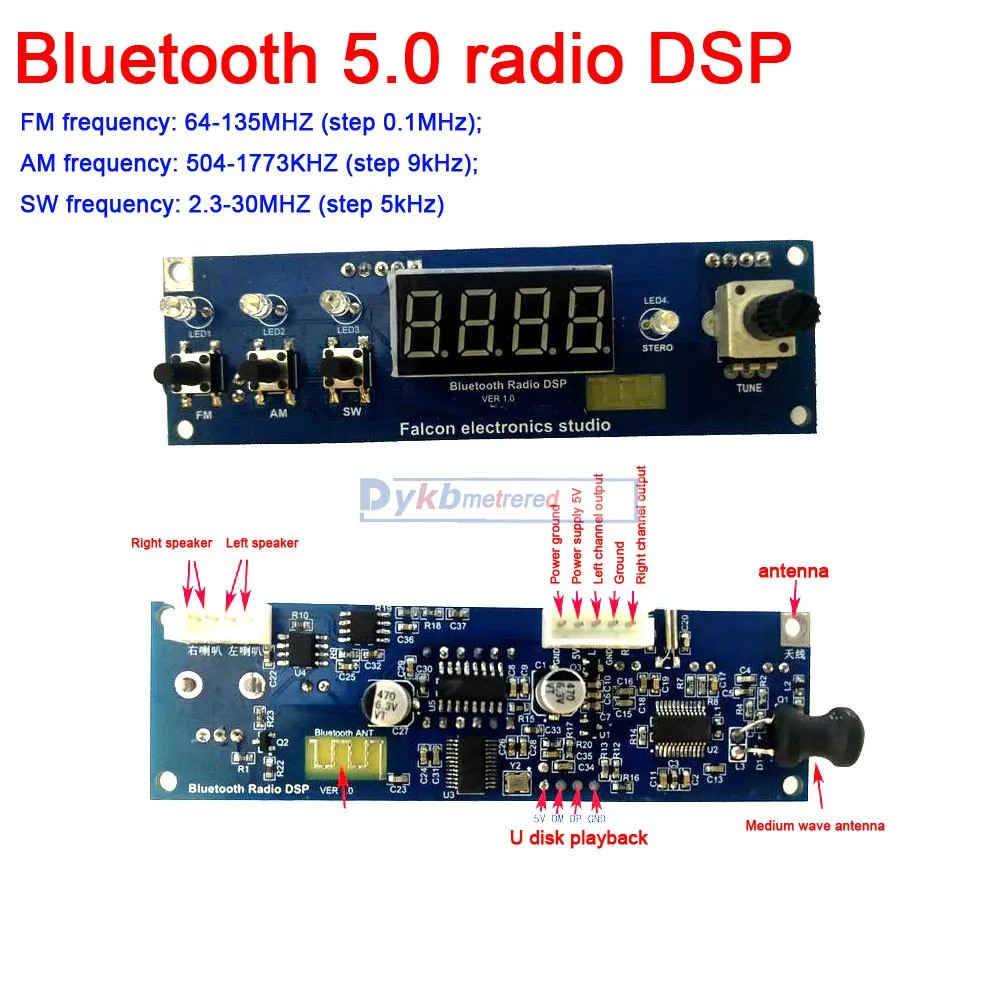 وحدة استقبال ستريو DSP AM SW FM ، بلوتوث 5.0 ، راديو كامل النطاق ، 64-108 ميجا هرتز واط ، مضخم طاقة رقمي LED
