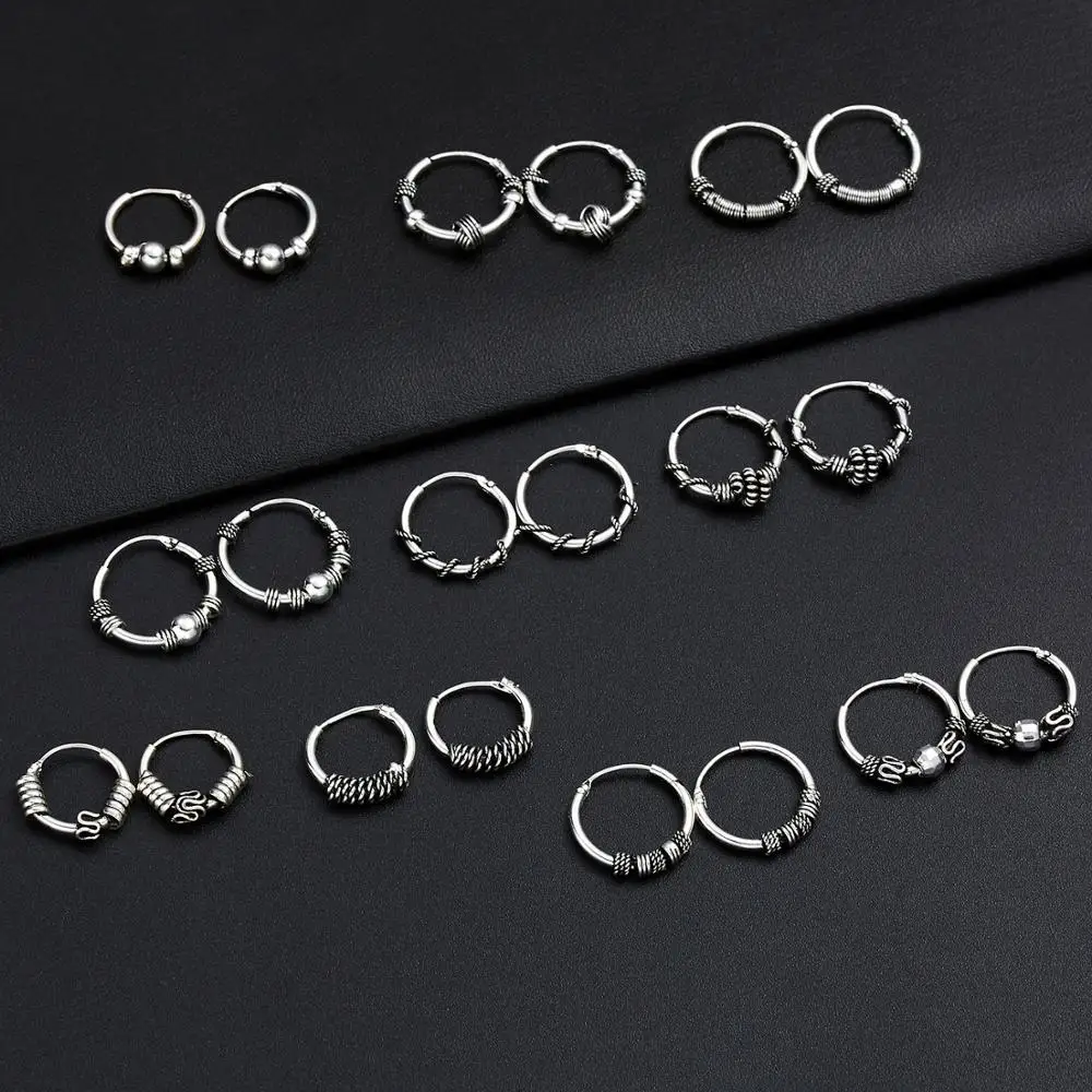 

European Small Hoop Earrings for Women Vintage Silver Color Round Ball Circle Knot Wrapped Loop Earrings Handmade Jewelry Gift
